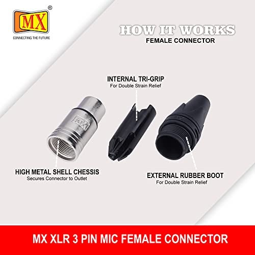 MX 3 Pin Mic Ext. Female Connector Mc3Fxx Made of Pure Copper Nickel Plated XLR Pin for High Conductivity and Ultra-Low Noise (Metal End) Pack of 10 - Image 5