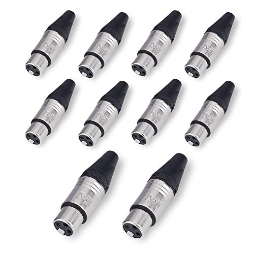 MX 3 Pin Mic Ext. Female Connector Mc3Fxx Made of Pure Copper Nickel Plated XLR Pin for High Conductivity and Ultra-Low Noise (Metal End) Pack of 10 - Image 1