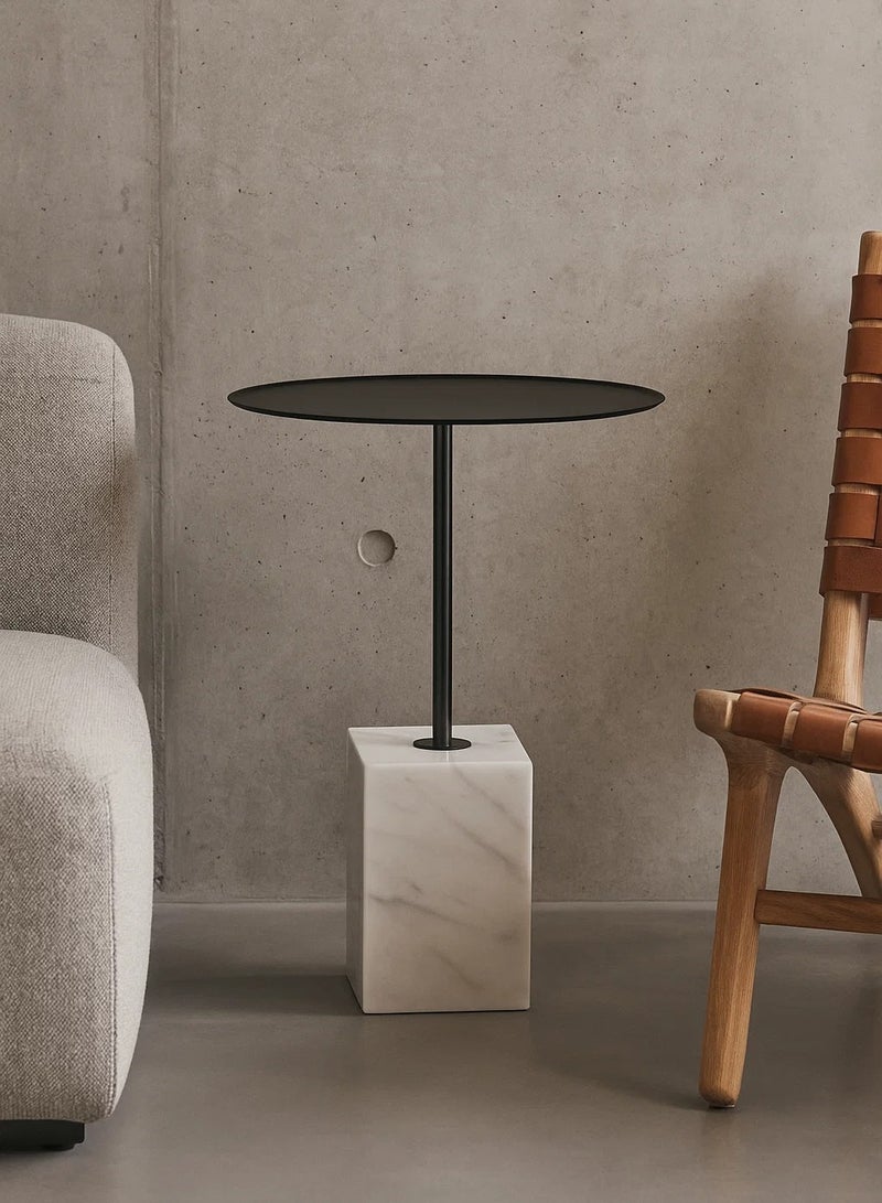 لوفت أفيلا، طاولة جانبية، D45XH61CMS، سطح أسود من التيتانيوم مع قاعدة كارارا، غرفة نوم، غرفة معيشة-LC-083-1C/BLK - Image 1