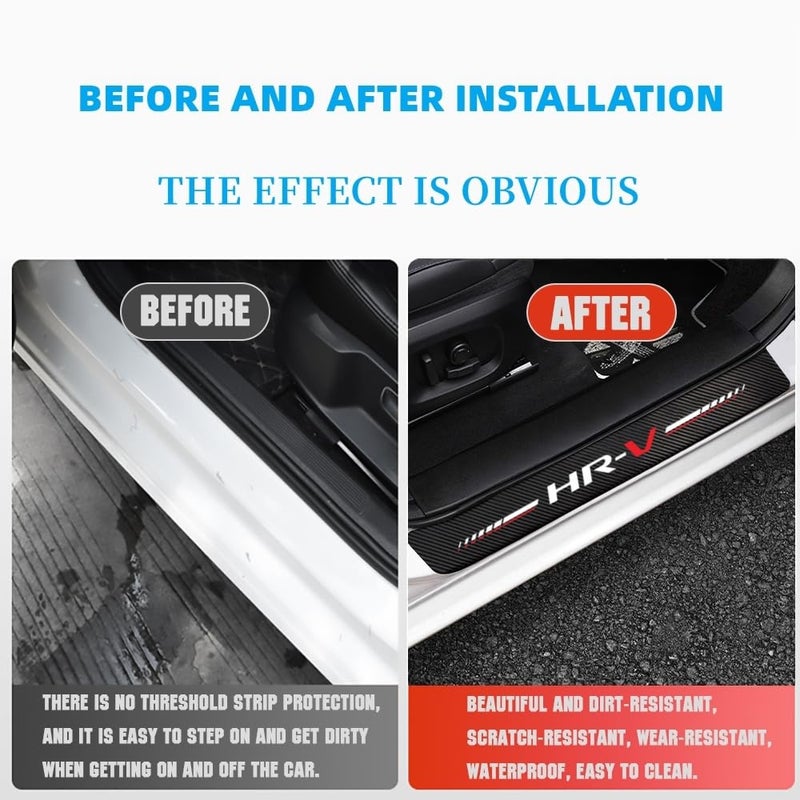 HUIANTS 4Pcs Car Door Sill Protector for HR-V Accessories Fit for HRV Carbon Fiber Leather Door Sill Sticker, Decoration Door Sill Scuff Plate Sticker for Auto SUV - Image 2