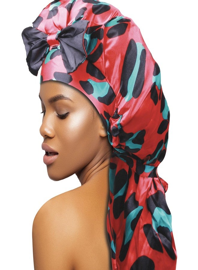 DONNA Braid Bonnet 1pc Satin Bonnet Hair Bonnet Removable & Reversible Bow Tie for Women with Long Braids, Shower Cap for Women, Dreadlock, Long Twist, Long Ponytails with LEOPARD Pattern - Image 1