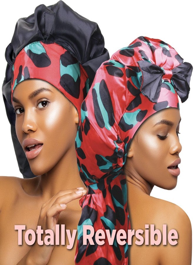 DONNA Braid Bonnet 1pc Satin Bonnet Hair Bonnet Removable & Reversible Bow Tie for Women with Long Braids, Shower Cap for Women, Dreadlock, Long Twist, Long Ponytails with LEOPARD Pattern - Image 3