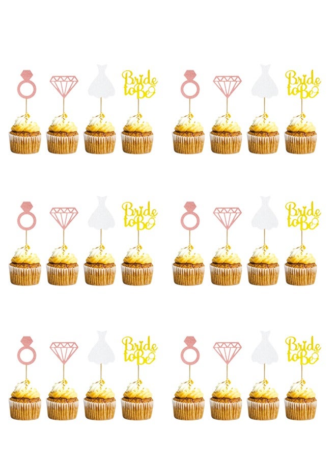 24pcs Bride To Be Cupcake Topper Sparkling Glitter Rose Gold Diamond Ring Wedding Dress Cake Toppers for Engagement Wedding Bachelorette Party Bridal Shower Party Decoration  - Image 1