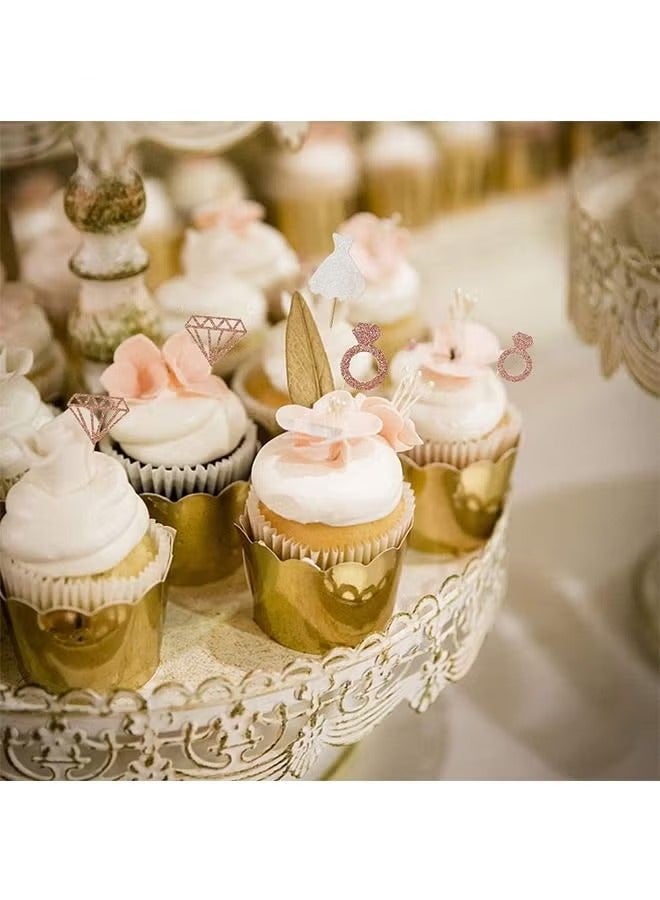 24pcs Bride To Be Cupcake Topper Sparkling Glitter Rose Gold Diamond Ring Wedding Dress Cake Toppers for Engagement Wedding Bachelorette Party Bridal Shower Party Decoration  - Image 3