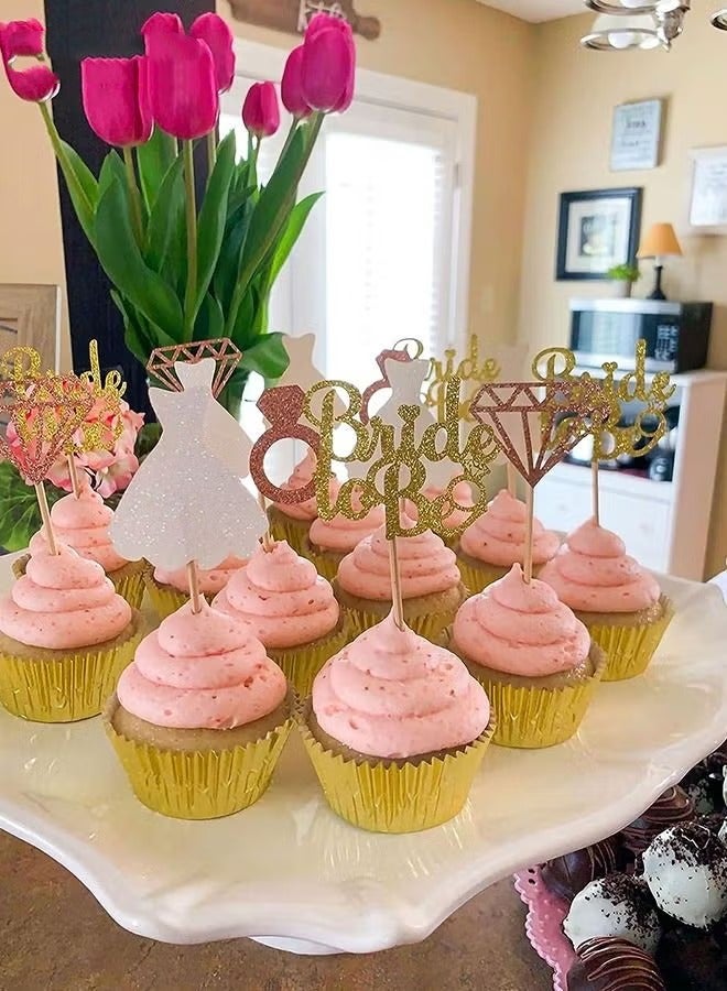 24pcs Bride To Be Cupcake Topper Sparkling Glitter Rose Gold Diamond Ring Wedding Dress Cake Toppers for Engagement Wedding Bachelorette Party Bridal Shower Party Decoration  - Image 4