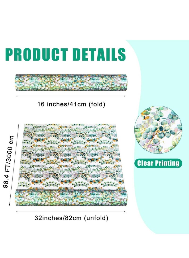 كابتن تيك Eucalyptus Cellophane Wrap Roll with Pull Bows and Ribbons Cellophane Wrap Eucalyptus Gift Wrapping Paper Party Supplies for Baby Shower Birthday Summer Party (82cm*30cm) - Image 3