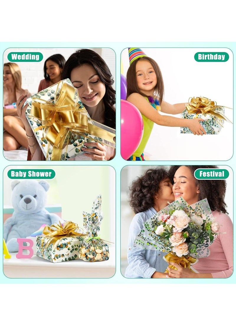 كابتن تيك Eucalyptus Cellophane Wrap Roll with Pull Bows and Ribbons Cellophane Wrap Eucalyptus Gift Wrapping Paper Party Supplies for Baby Shower Birthday Summer Party (82cm*30cm) - Image 5