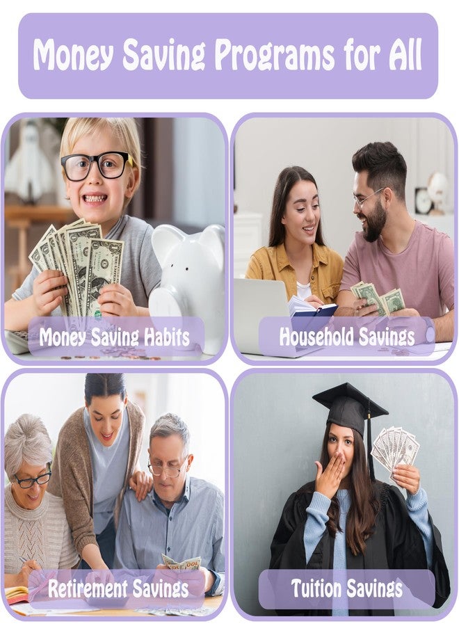 Antner (2 Sets) 100 Envelopes Money Saving Challenge A5 Budget Binder Savings Challenge Book with 200 Pre-Numbered Envelopes & 6 Trackers to Save $5,050, $500 and $10,000, Mint Blue & Purple - Image 4