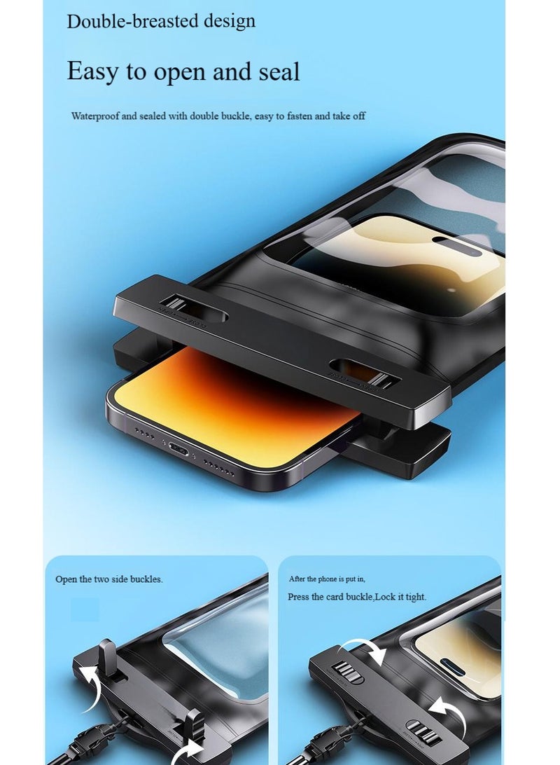 جراب هاتف مقاوم للماء ، جراب هاتف عائم مقاوم للماء لهاتف iPhone 16 15 14 13 12 11 Pro Max XS Max ، Samsung S24 S23 Ultra للهواتف الكبيرة حتى 6.8 بوصة ، جراب هاتف عائم مقاوم للماء IPX8 حبل قابل للتعديل [حبل قابل للتعديل] - أسود