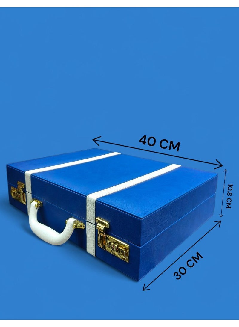 Al Seraj Premium Blue Rexine 11‑Slot Watch Box Organizer with Lock | Luxury Briefcase Style Portable Watch Storage Case with Soft Beige Suede Interior | Elegant Display & Gift Watch Holder for Men - Image 4