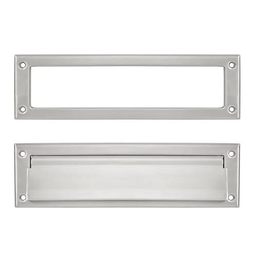 ZAUYX 1 Pack 10inch Brushed Satin Nickel Solid Brass Heavy Duty Mail Slot with Solid Brass Heavy Duty Inner Frame for Use in Slots for Doors - Image 1