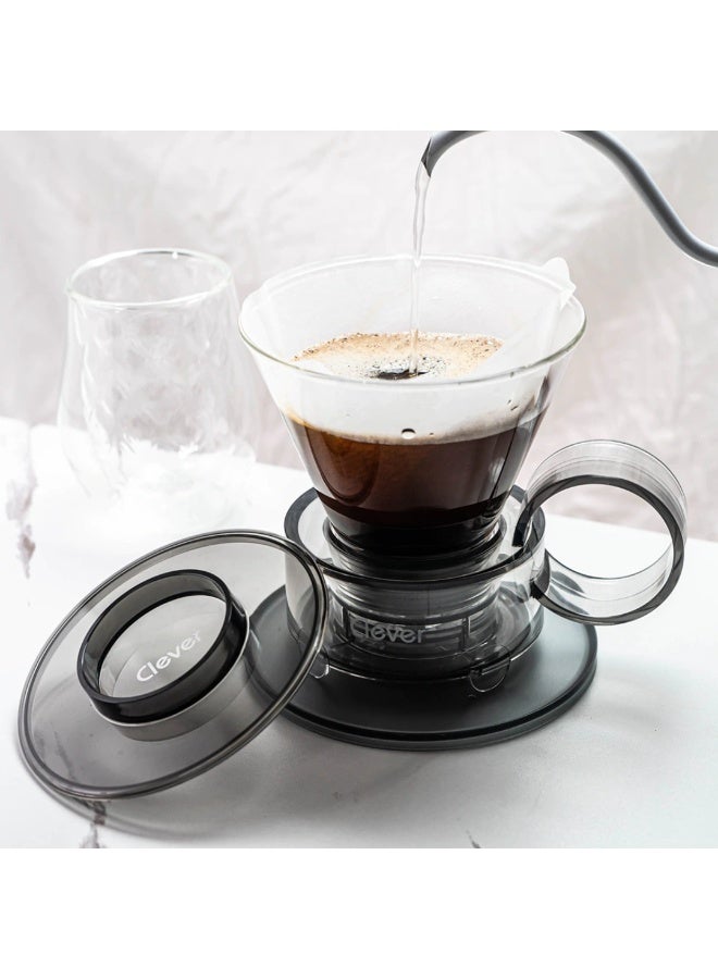 Clever Glass Dripper Grey 500ml - Large Immersion Pour-Over Coffee Brewer with Flat-Bottom Size 4 Paper Filters, BPA-Free Durable Glass, Heat-Resistant Design - Image 5