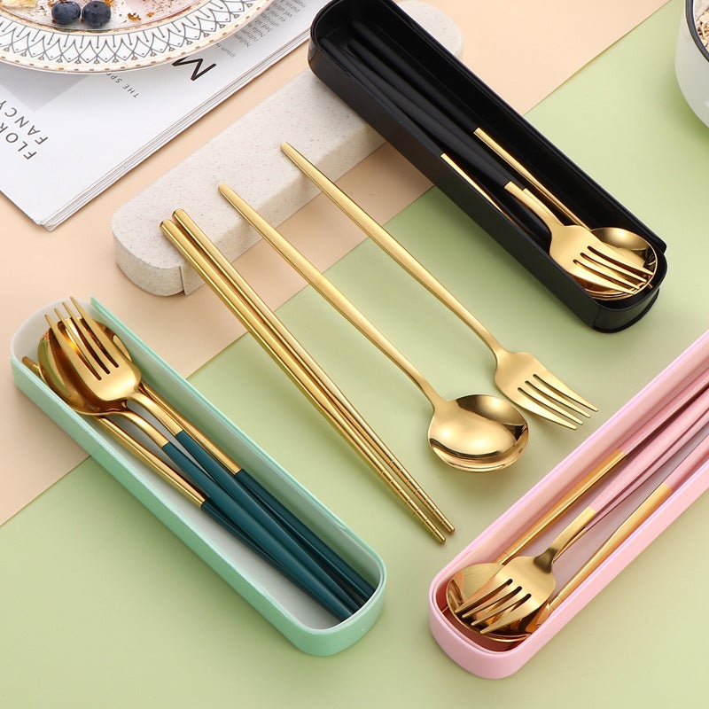 Stainless Steel Portuguese Portable Tableware Three-Piece Set Chopsticks Spoon Fork Outdoor Travel Student Portable Tableware Set Logo - Image 3