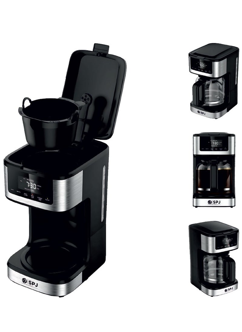 SPJ - SPJ Coffee Maker, Iced & Hot Brew Coffee Machine, 12-Cup Capacity, Brew Strength Control, Self Clean Cycle, Adjustable 40 Min. Keep Warm, Silver & Black, CMDW-BL18L02 - Image 1