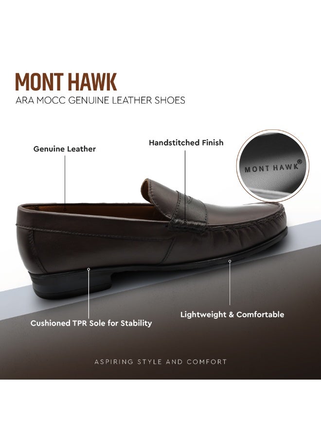 Mont Hawk Ara Mocc Men’s Genuine Leather Loafers – Argentinean Cowhide Slip-On Shoes for Men, Breathable Comfortable Casual & Semi Formal Moccasins with Rubber Sole - Image 2