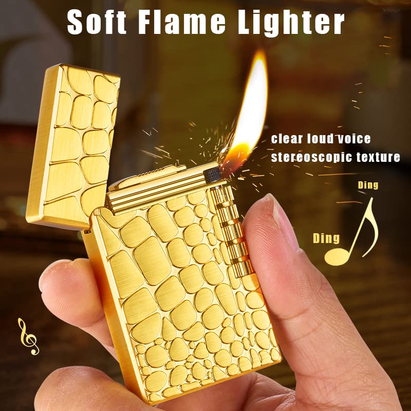 Malisseladi Soft Flame Metal Traditional Cigar Butane Lighter With Adjustable Flame Dial, Vertical Ignition Roller Flint Wheel, Classic Drawing (Silvery) - Image 3
