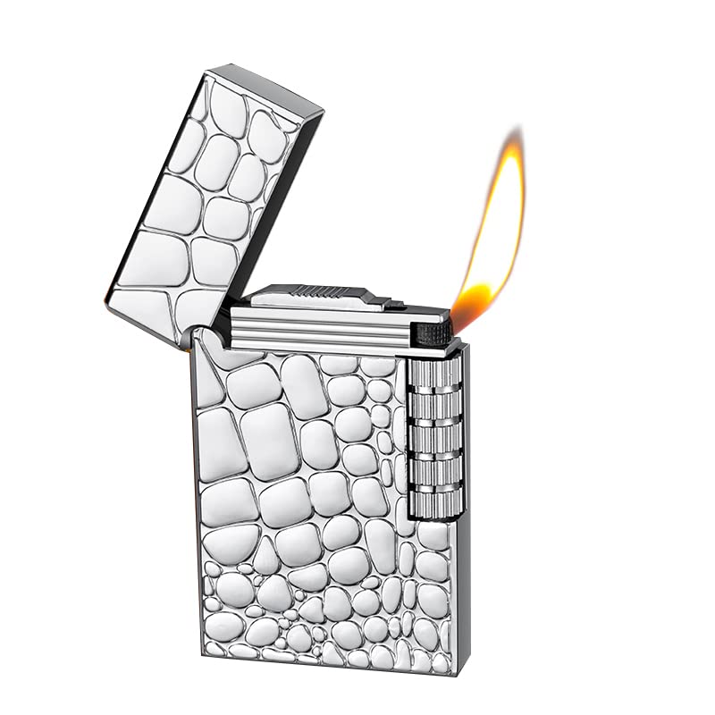 Malisseladi Soft Flame Metal Traditional Cigar Butane Lighter With Adjustable Flame Dial, Vertical Ignition Roller Flint Wheel, Classic Drawing (Silvery) - Image 1