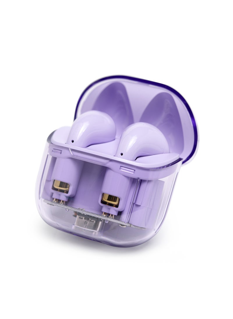 Generic Transparent Bluetooth Headset True Wireless Smart Noise Cancelling Earbuds Sports E-sports Battery Life Purple For iPhone, Android  - Image 1