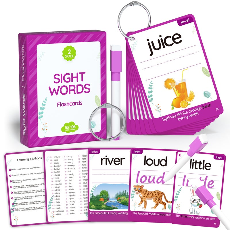 WJPC 55 Cards 106PCS High Frequency Sight Words Flash Cards SecondGrade 1st 2nd 3rd Grade 7891011 Years Ages Kids Boys Girls for Reading Write Association Sentence Making - Image 3