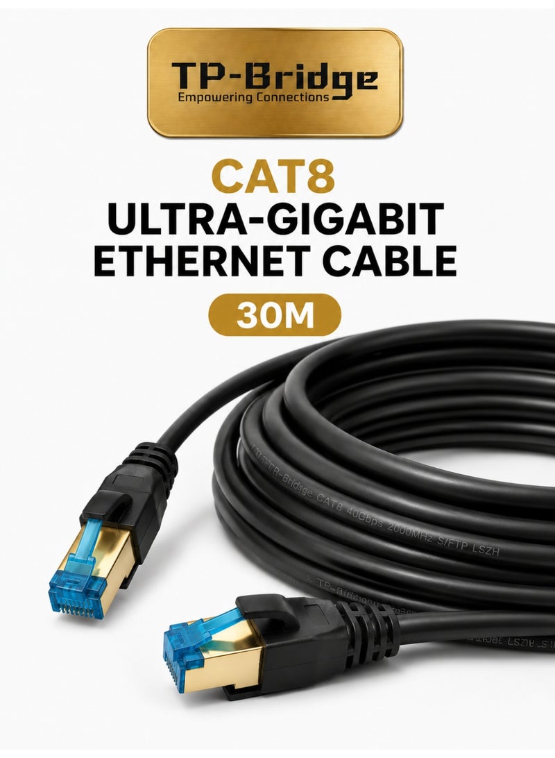 TP-BRIDGE CAT8 Ethernet Cable 30M – 24AWG OFC Copper S/FTP LSZH 2000MHz Ultra Gigabit LAN Network Cable for Gaming, Router, PC, PS5 & Data Centers - Image 1