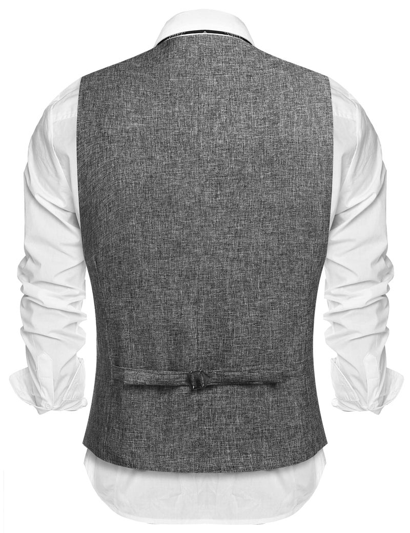 COOFANDY Men's Slim Fit Tweed Suit Vest Formal Business Herringbone Waistcoat Grey Medium - Image 2