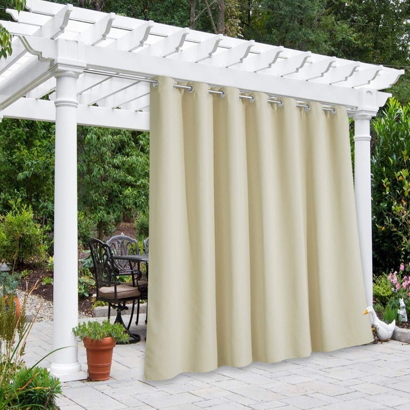 NICETOWN Indoor  Outdoor Curtain for Porch Waterproof Room Divider Thermal Insulated Blackout Extra Wide Sliding Door Blind for GazeboFront Porch Beige 1Pack 100 Inch Wide by 108 Inch Long
