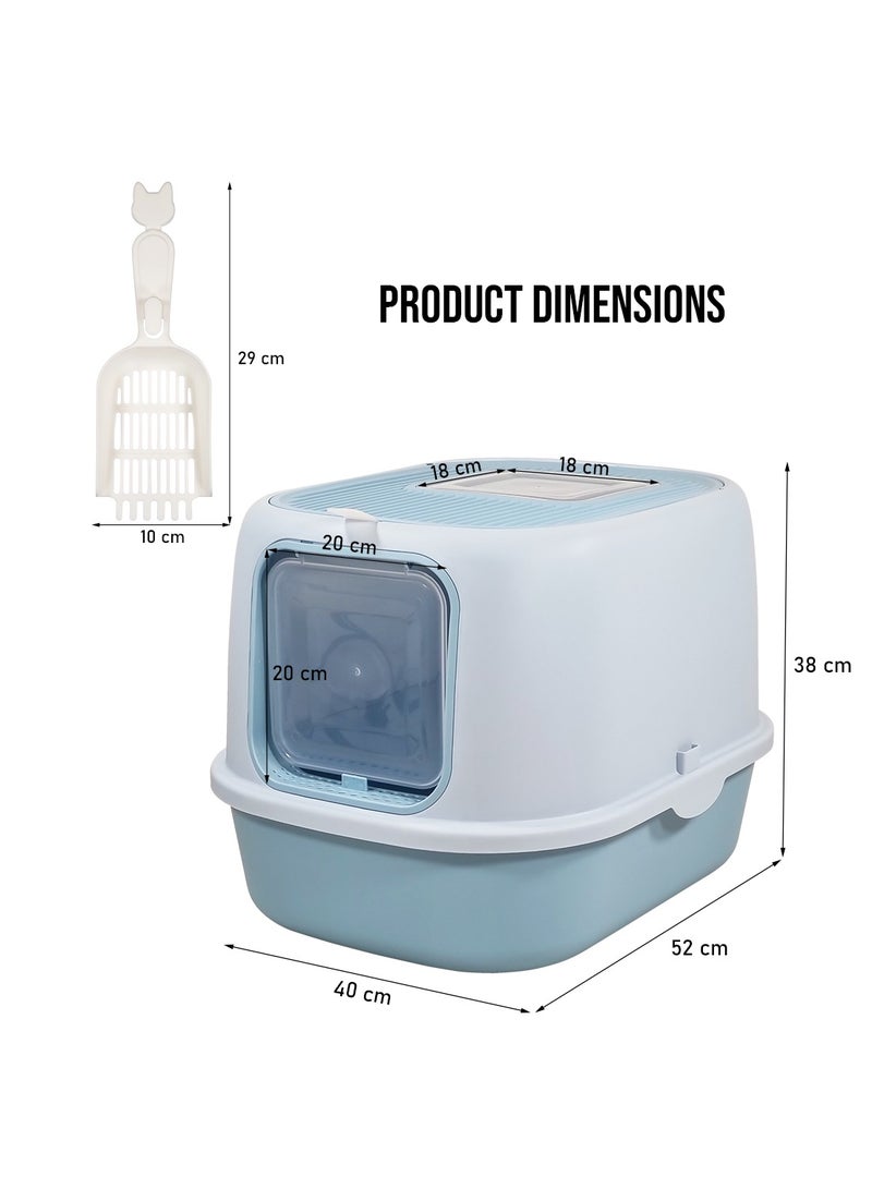 MAJIBAO Cat litter box with Front entry and Top exit, Transparent door, and Litter scoop, Fully enclosed litter box with Odor control and splash-proof, Suitable for Indoor use 52 cm (Blue)  - Image 2