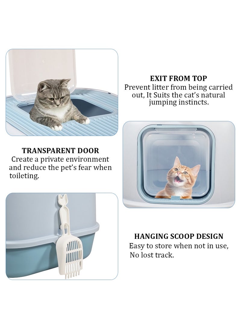 MAJIBAO Cat litter box with Front entry and Top exit, Transparent door, and Litter scoop, Fully enclosed litter box with Odor control and splash-proof, Suitable for Indoor use 52 cm (Blue)  - Image 3