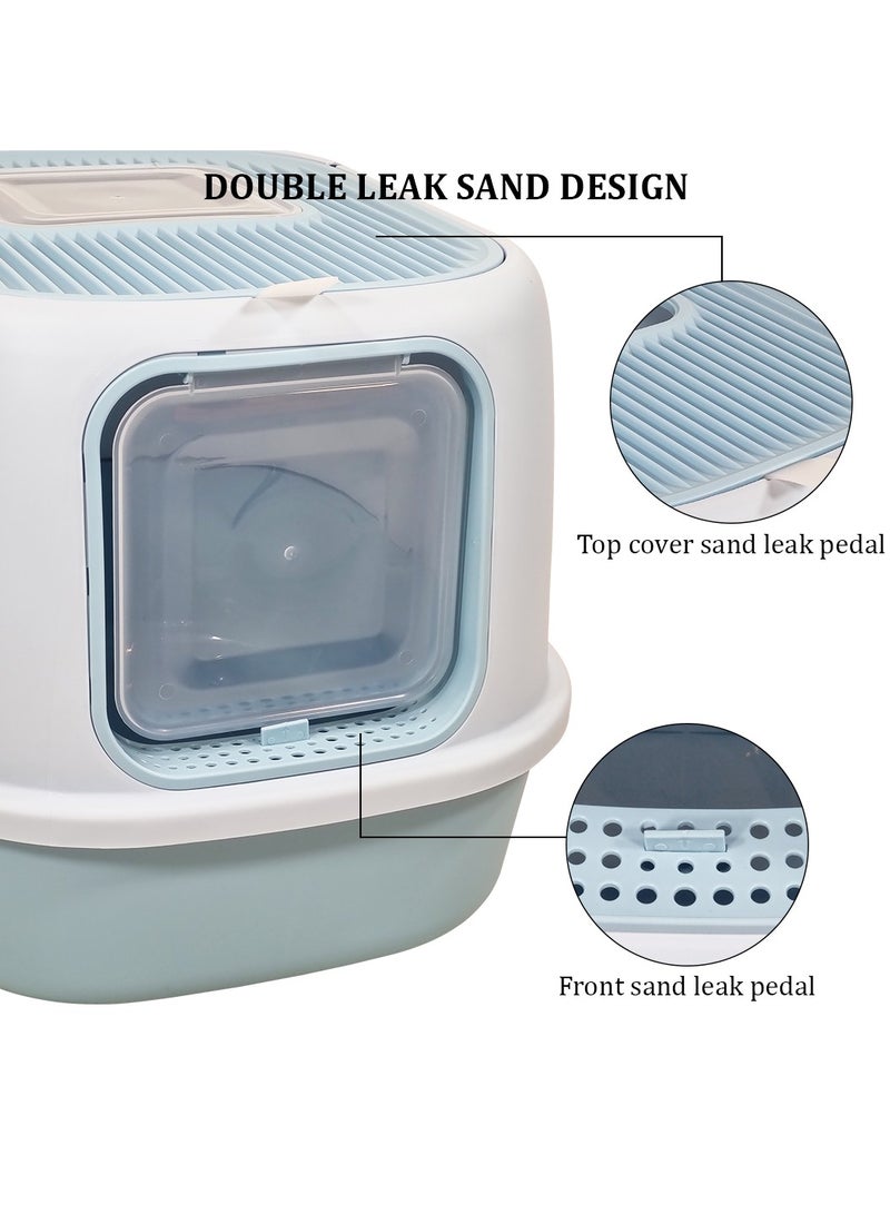 MAJIBAO Cat litter box with Front entry and Top exit, Transparent door, and Litter scoop, Fully enclosed litter box with Odor control and splash-proof, Suitable for Indoor use 52 cm (Blue)  - Image 4