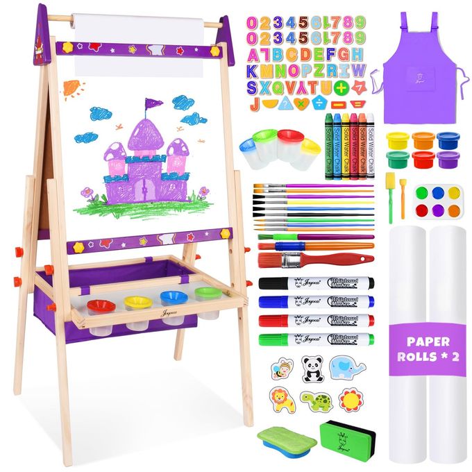 Joyooss Art Easel for Kids Easel for Toddlers, Adjustable Standing Wooden Toddler Easels Kids Board Whiteboard & Chalk Board Kids Dry Erase Board, Art Easel for Kids Age 2-4 4-8 9-12 Drawing Easels - Image 1