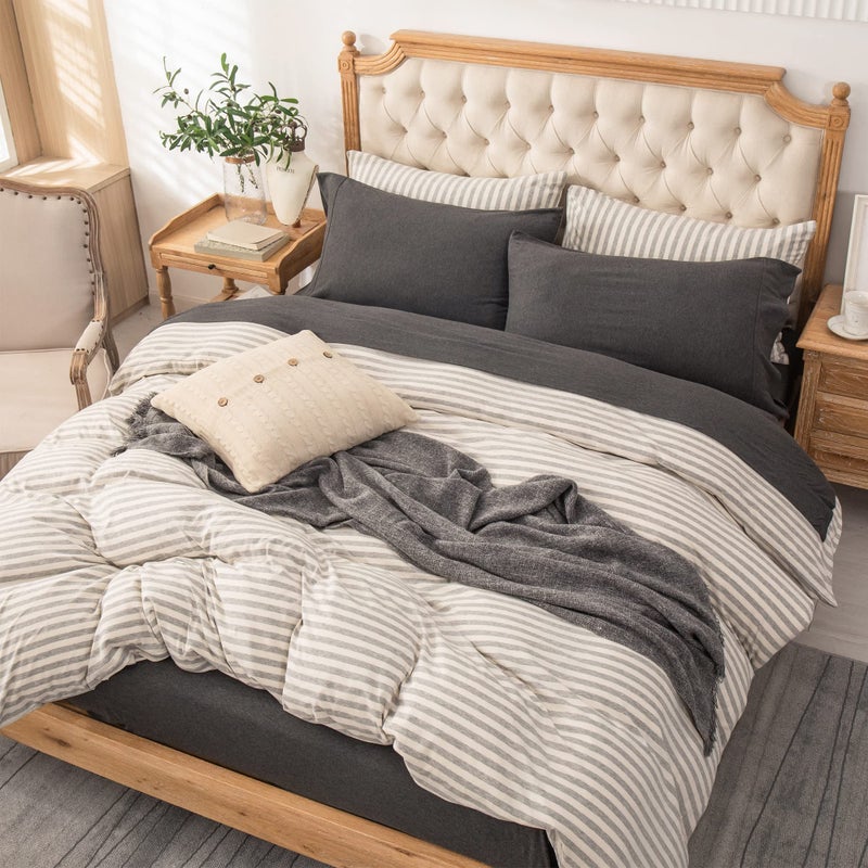 PURE ERA PURE ERA Jersey Knit 4pc Bed Sheet Set 100% T-Shirt Heather Cotton Super Soft Comfy Breathable Fits Mattress Up to 20"" Extra Deep Pocket (Charcoal Dark Grey  Cal King)  - Image 4