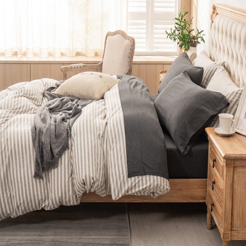PURE ERA PURE ERA Jersey Knit 4pc Bed Sheet Set 100% T-Shirt Heather Cotton Super Soft Comfy Breathable Fits Mattress Up to 20"" Extra Deep Pocket (Charcoal Dark Grey  Cal King)  - Image 3