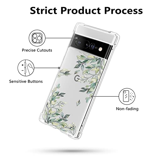 RALEAVO Floral Case for Google Pixel 7 Pro,Clear Leaves Flower Phone Case Slim Cute Cover for Girls Women,Transparent Soft Silicone Four Corners Shockproof Phone Cover,Leaves - Image 5
