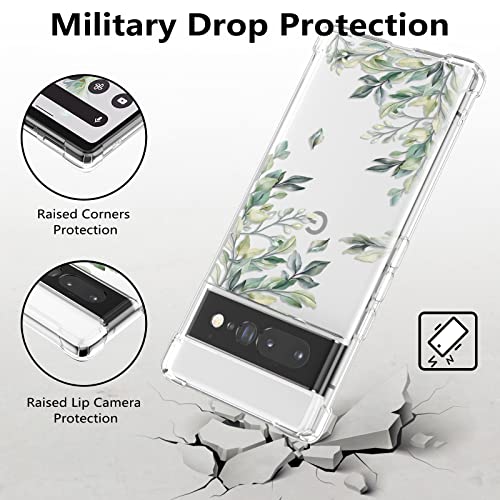 RALEAVO Floral Case for Google Pixel 7 Pro,Clear Leaves Flower Phone Case Slim Cute Cover for Girls Women,Transparent Soft Silicone Four Corners Shockproof Phone Cover,Leaves - Image 3