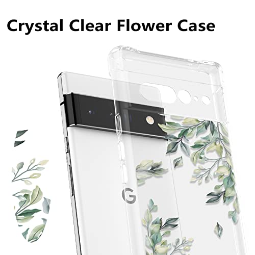 RALEAVO Floral Case for Google Pixel 7 Pro,Clear Leaves Flower Phone Case Slim Cute Cover for Girls Women,Transparent Soft Silicone Four Corners Shockproof Phone Cover,Leaves - Image 2