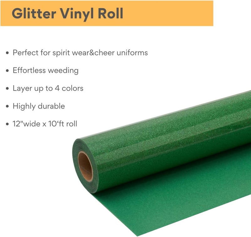 FANSGUAR Green Glitter HTV Roll -12" x10ft Iron on Heat Transfer Vinyl for DIY Shirts Gifts - Image 2