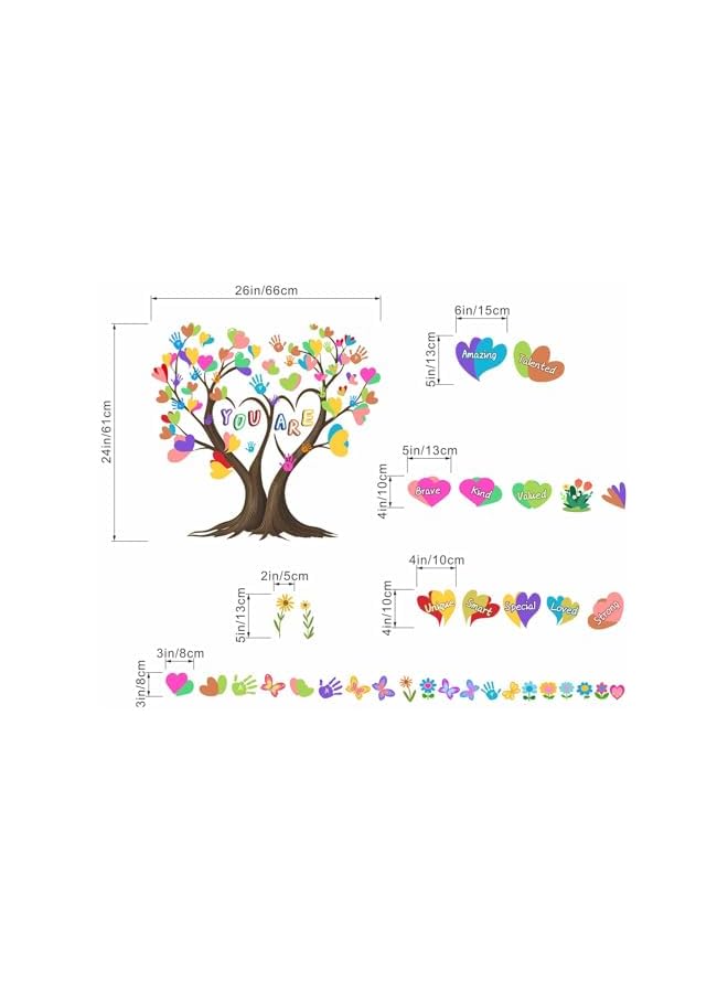 S-TOP Classroom Inspirational Wall Stickers for Kids: Peel and Stick Hearts Tree Handprint You are Strong Wall Decals - Boys Room Girls Bedroom - Children Supplies Ages 1-12 Years Wall Art Decor - Image 2