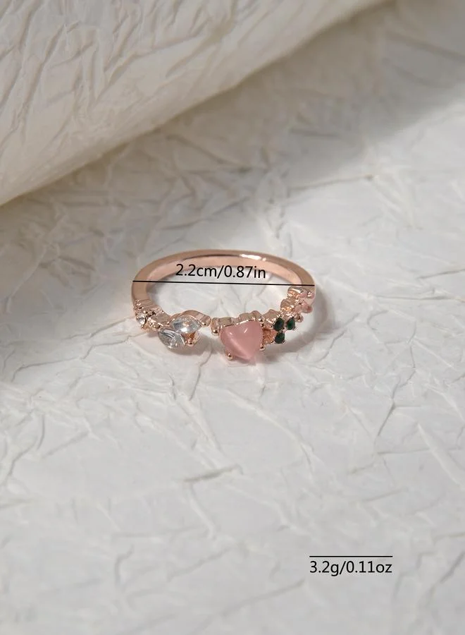 Take Two  Rose Gold Zircon Heart and Leaf Casual Ring for Women | Best Price UAE