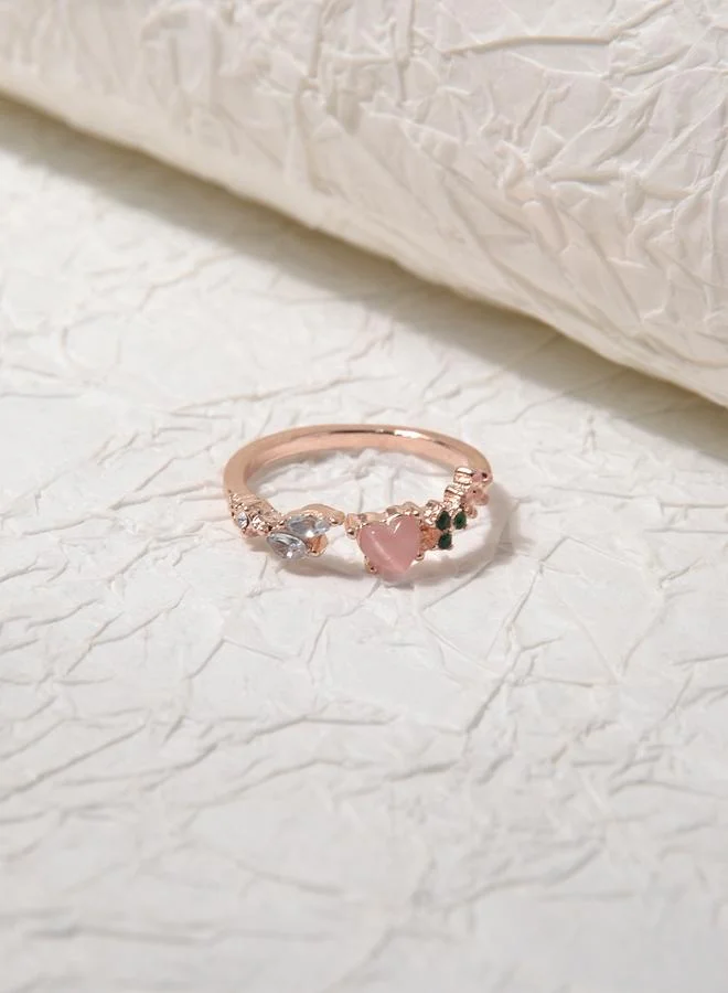 Take Two  Rose Gold Zircon Heart and Leaf Casual Ring for Women | Best Price UAE