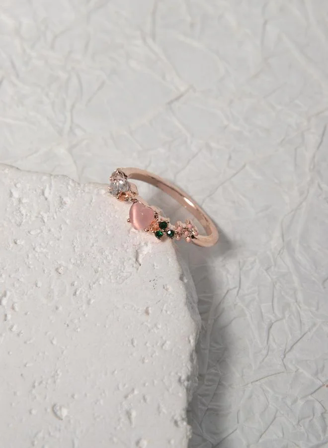 Take Two  Rose Gold Zircon Heart and Leaf Casual Ring for Women | Best Price UAE
