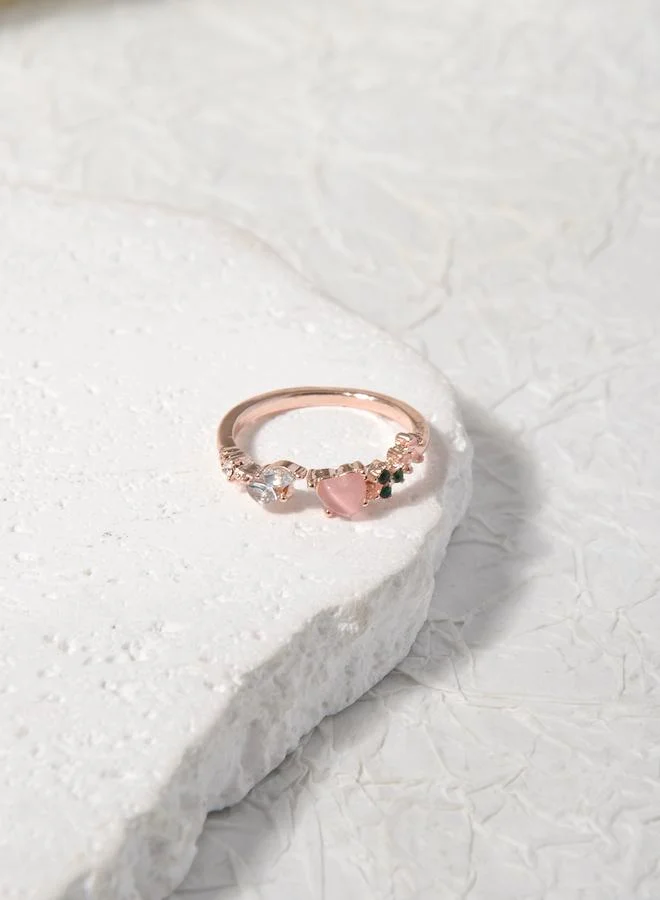 Take Two Rose Gold Zircon Heart and Leaf Casual Ring
