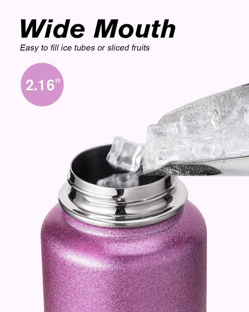 Coolflask Water Bottle 1.2 L Insulated with Straw, Stainless Steel Metal 3 Lids Water Flask for Sports or Office, Keep Cold 48H Hot 24H, Glitter Pink - Image 4