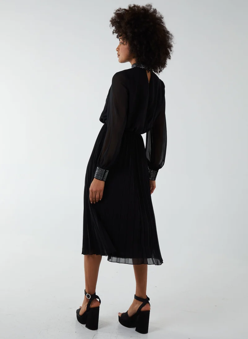 Blue Vanilla Diamante Collar Pleated Skirt Midi Dress