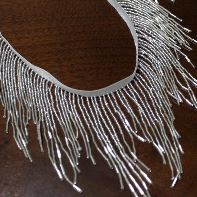 Labellezalady Silver Beads Fringe Trim Beads Fringe Belt Glass Beaded Fringe Trim Ribbon Tassel Chain for Clothing Accessories DIY Decoration - Image 3