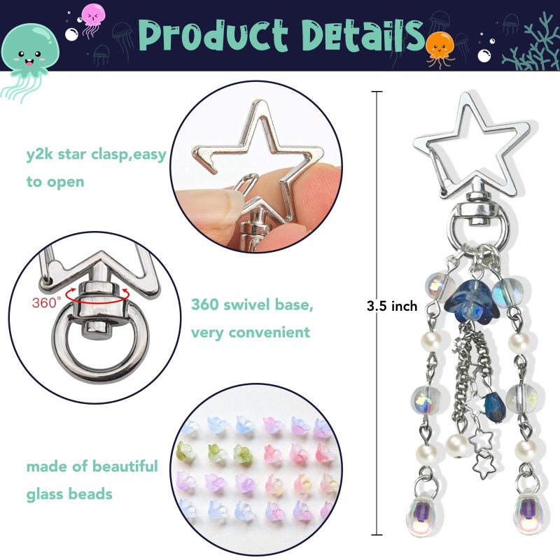Agromusk Jellyfish Keychain,Cute Y2K Car Keychains for Women Girls Jellyfish Bag Charms Purse Accessories Star Jelly Decor (Dark Blue) - Image 4