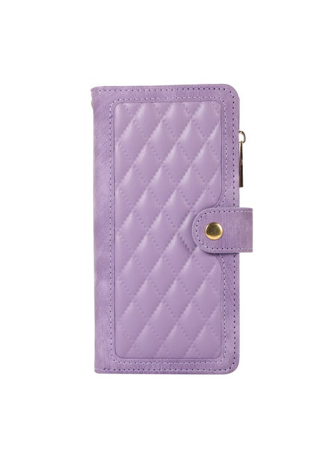 For Iphone16ProMax Phone Case For Samsung S25U Card Protection Leather Case For A52 Hand Rope Bracket Wallet-Color:384 Purple-Applicable Model:For Iphone6Plus/7Plus/8Plus