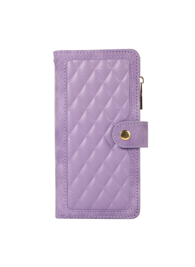 For Iphone16ProMax Phone Case For Samsung S25U Card Protection Leather Case For A52 Hand Rope Bracket Wallet-Color:384 Purple-Applicable Model:For Iphone6Plus/7Plus/8Plus