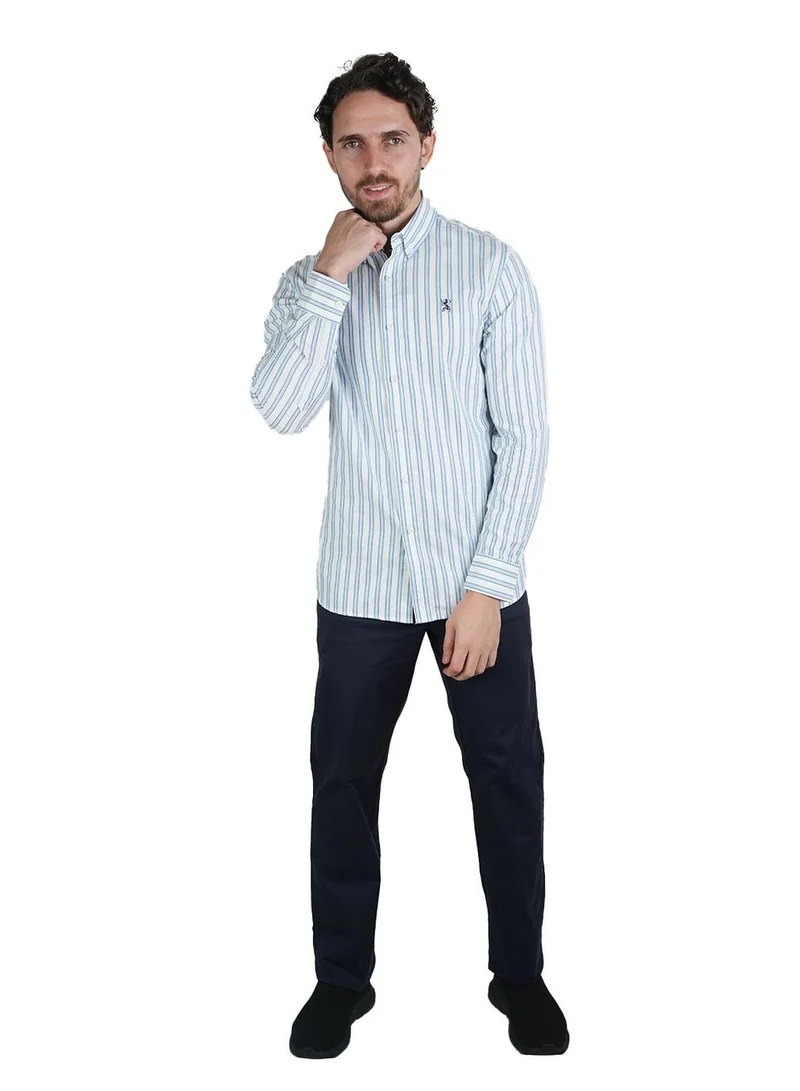 GIORDANO Men's Cotton Oxford Shirt - Small Lion Embroidery, Slim Fit, Full Button