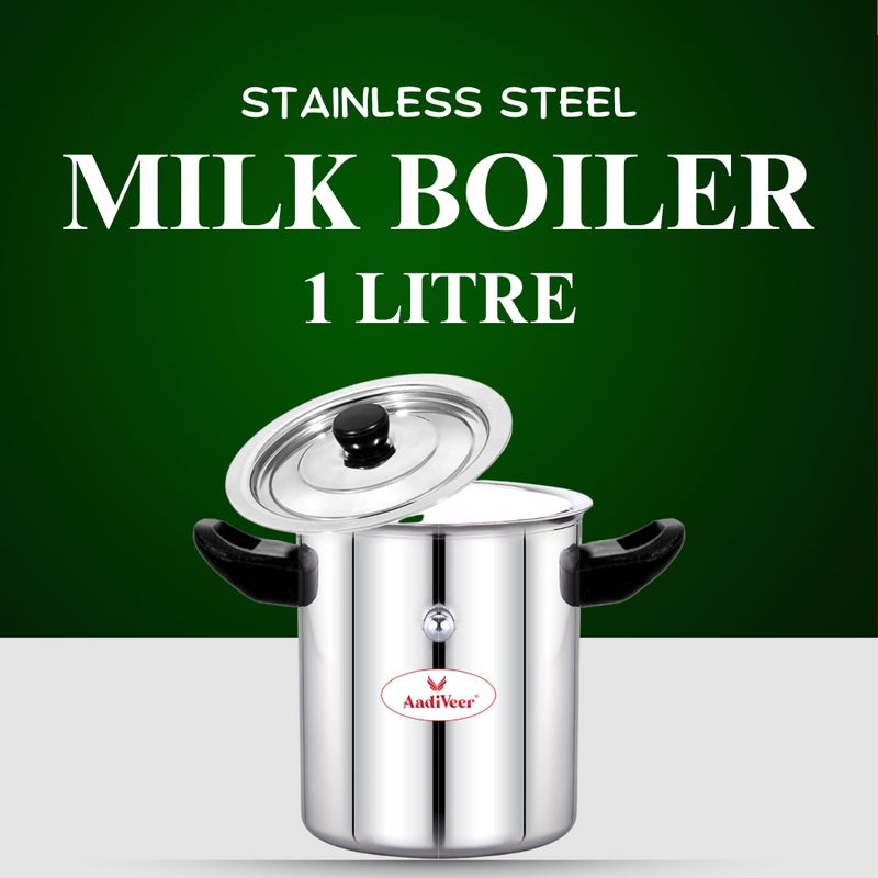 AadiVeer AadiVeer 1 Litre High Polished Stainless Steel Milk Boiler | Milk Cooker | Milk Pot, Gas Stove Compatible & Induction Friendly - Image 2