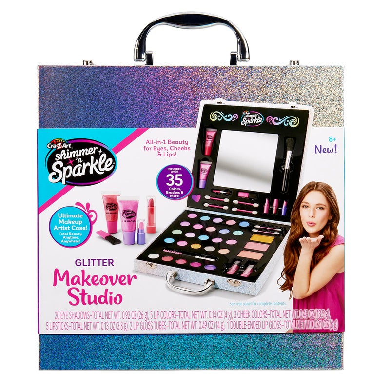 Cra-Z-Art Shimmer 'n Sparkle Glitter Makeover Studio Beauty Kit – All-in-One Beauty for Eye, Cheeks and Lips for Ages 8 and Up - Image 1